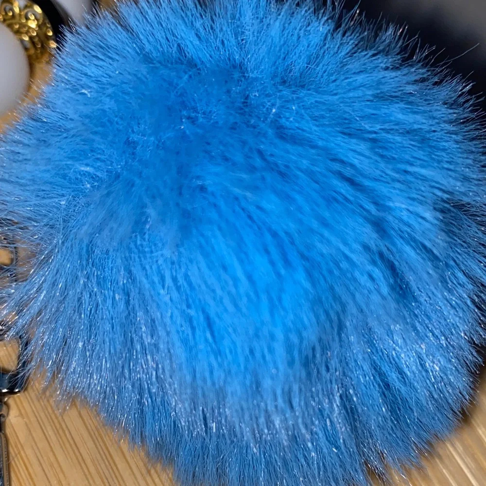 Blue Pom-Pom Bracelet Keychain with Tassel